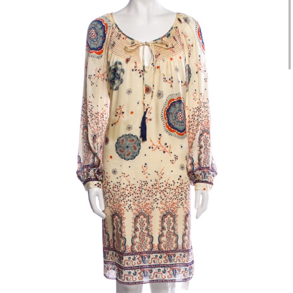 Bohemian Cream Dress with Floral Patterns